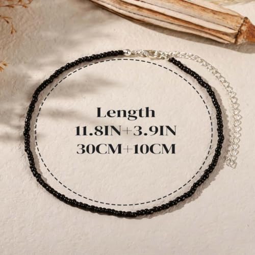 Boho Beaded Choker Necklace Colorful Short Necklaces Summer Beach Necklaces Jewelry for Women - color: Black