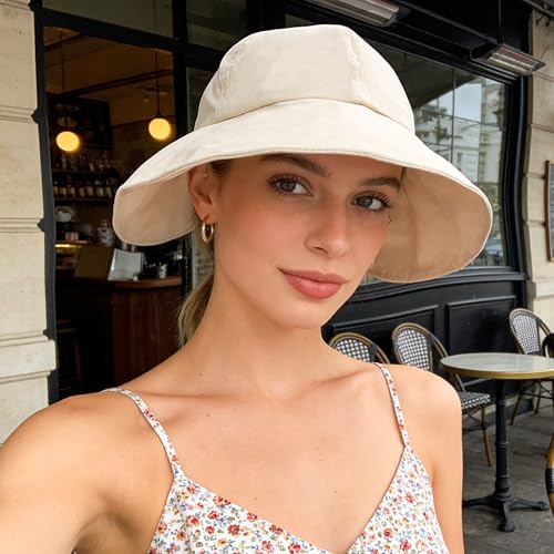 Women Wide Brim Sun Hat Adjustable Packable Beach UV Protection Gardening Hats - color: Beige-02