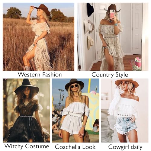 FIORETTO Western Waist Chain Belt Metal Concho Belt for Women Cowgirl Cowboy Boho Country Belt for Dress Jean - color: Red-silver-19, size: Fit Waist Up to 38"