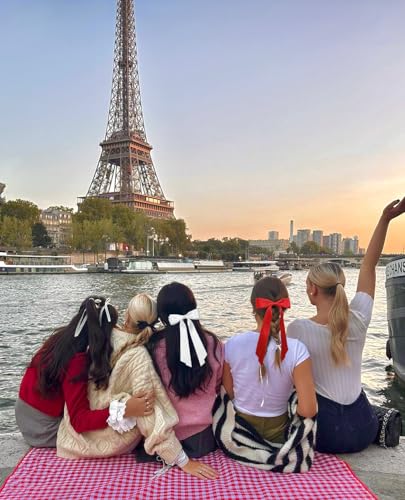 Cute Hair Accessories: Bow Clips, Ribbon Barrettes with Tassels, and Hair Bows for Women in Black and Red - color: Black & Red