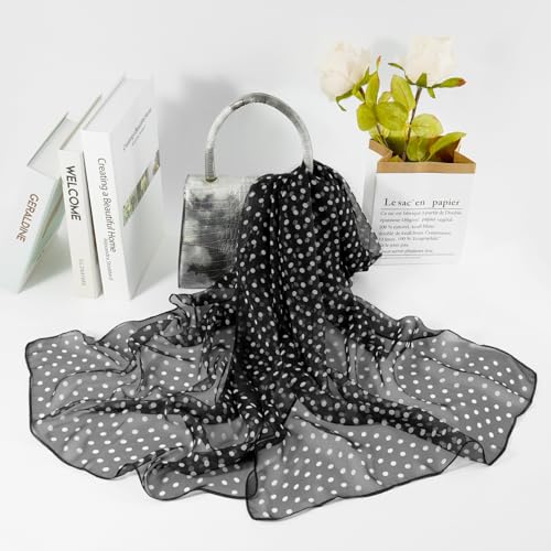 E-Clover Unique Fashion Women's Scarf Chiffon Sheer Scarves for Women Lightweight - color: Black Polka Dot-01
