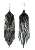 Long Beaded Dangle Earrings – Boho Native Handmade Seed Bead Tassel Bohemian Large Statement Drop Fringes for Women - color: Black,