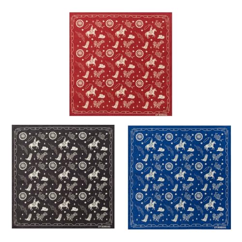 22"x22" Multi-Purpose 100% Cotton Bandana Face Mask(3-Pack) - color: Cowboy Assorted