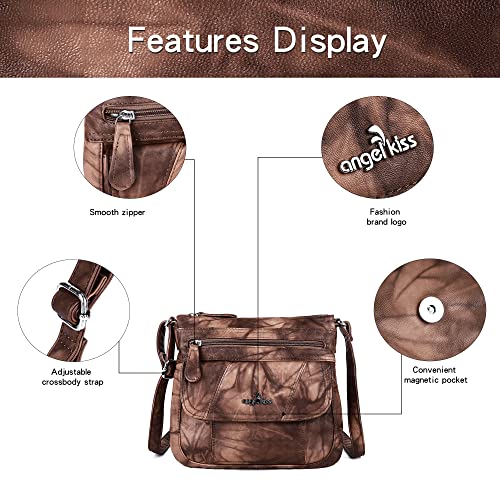 Angelkiss Small Womens Crossbody Bag Leather Shoulder Purse for Women Hobo Bag with Adjustable Shoulder Strap - color: 7brown