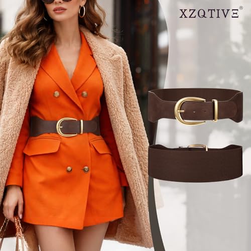 XZQTIVE Women Wide Elastic Waist Belt for Dresses Fashion Cinch Belts Stretchy Waistband with Gold Buckle - color: Chocolate Brown(gold Buckle), size: Fit Waist Size 38"-42"