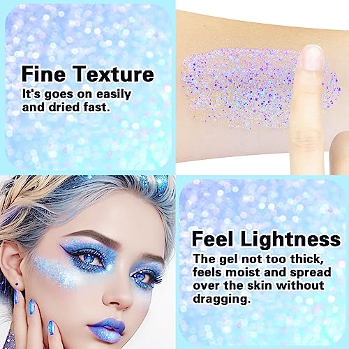 MEICOLY Sparkling Blue Body Glitter,Halloween Face Glitter,Color Changing Glitter Gel for Body,Face,Hair,Lip,Eye,Long Lasting Sequins Glitter Face Paint,Festival Party Glitter Makeup,50ml - color: color changing body glitter gel sparkling blue