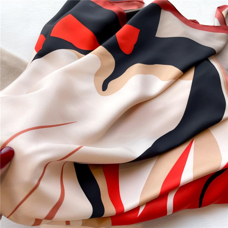 Women's Square Silk Like Head Scarf Large 35 inch Silk Feeling Hair Wrapping Satin Scarves for Sleeping Bandanas - color: A003-1 Twill Red