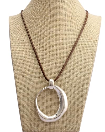JAOYU Bohemian Necklaces for Women Leather Necklace Wood Pendant Choker Long Brown Necklace Chunky Circle Boho Hippie Jewelry - style: Chunky Boho Necklace