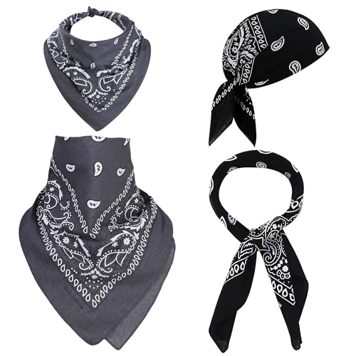 Mochabao 100% Cotton 27" x 27" Large Bandanas for Men & Women, Multi-Purpose Bandana Headbands, Square Head Scarf - color: Black/Gray
