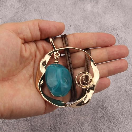 JAOYU Boho Necklace for Women Large Pendant Necklace Boho Long Choker Leather Gold Necklace Vintage Earthy Jewelry Trendy - style: Hippie Long Necklace