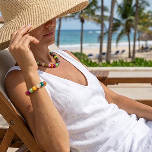 Gmai Chunky Bead Necklace and Bracelet Set for Women Boho Big Bead Statement Necklace Adjustable Fashion Trendy Summer Necklaces Jewelry Gift Set - color: Color 2pcs set