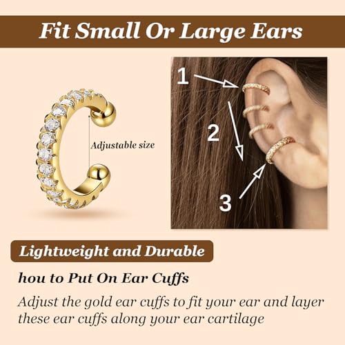 Ear Cuffs Non Piercing 14K Gold Plated Ear Cuff Earrings for Women Trendy Clip on Cartilage Earring Stacks Non Pierced Adjustable Fake Earrings Set Jewelry - color: A4:Gold Ear Cuffs-12Pcs