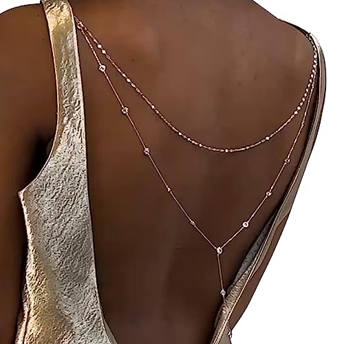 Wedding Multi-layered Rhinestone Back Chain Necklace Layered Bridal Crystal Back Chain Jewelry Festival Rave Rhinestone Backdrop Jewelry Dress Shoulder Body Chain Jewelry for Women - color: Rhinestone-silver