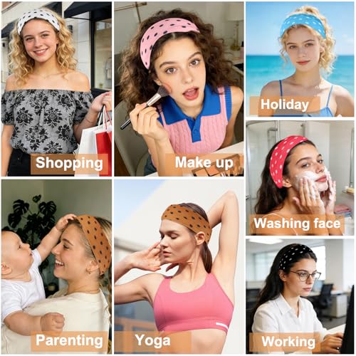Zkptops 6Pcs Dot Headbands for Women Girls Non Slip Trendy Cheetah Wide Headbands Fashion Elastic Cute Soft Boho Cotton Fabri Hair Bands Stretchy Head Accessories for Daily Workout Sport Yoga Running - color: A-Dot