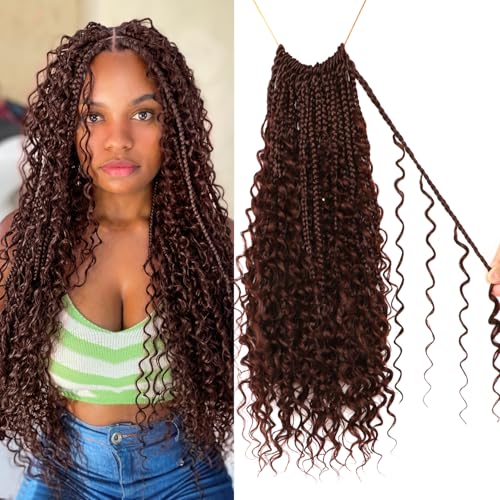 Goddess Boho Box Braids Crochet Hair-8 Packs 18 Inch Crochet Box Braids for Black Women Pre Looped (#4, 18 Inch (Pack of 8)) - color: #4, size: 18 Inch (Pack of 8)