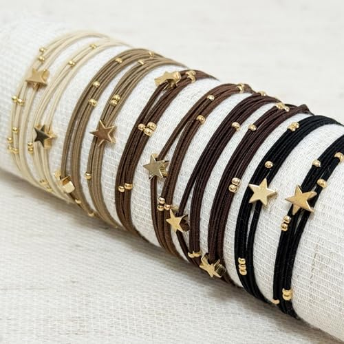 10 Packs Star Hair Ties with Gold Beads – Thin Elastic Ponytail Holders Hair Accessories for Women - color: Star-Basic