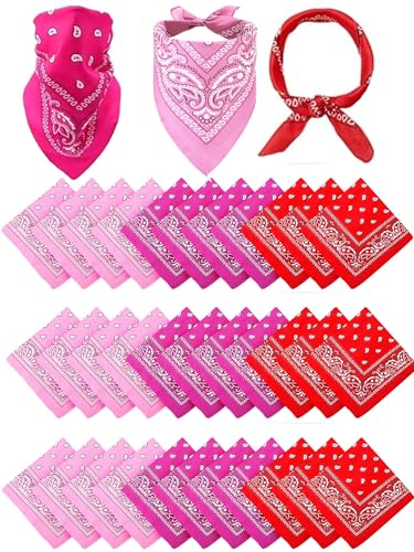 Unittype 36 Pieces Paisley Bandana Cowboy Bandanas Sports Novelty Headband Square Scarf Outdoor for Western Party Costume - color: Red, Rose Red, Pink, style: Simple Style