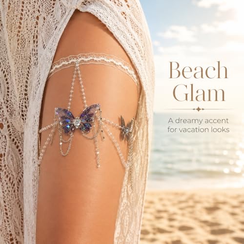 Butterfly Leg Chain for Women Green Butterfly Thigh Jewelry Lace Garter Body Chain Fairy Festival Party Outfit Accessory Gift - color: A2:leg chain