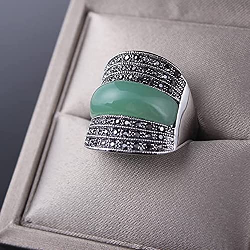 Women's Vintage Green Black Resin Marcasite Crystal Big Statement Cocktail Party Rings - color: Light Green