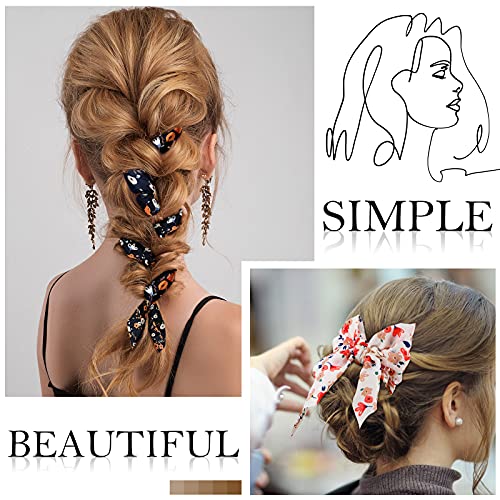 Chuangdi 10 Pcs Hair Scrunchies Hair Scarf with Ribbon Bunny Ears Chiffon Floral Bow Ponytail Holder Boho Elastic Floral Ropes 2 in 1 Vintage Accessories for Women (Ditsy Print) - style: Ditsy Print