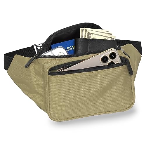 Olive Green Fanny Pack Belt bag - Crossbody Waist Bag for Men or Women - Hands-Free, Waterproof Large Bumbag for Hiking, Running, and Travel - color: Olive Green