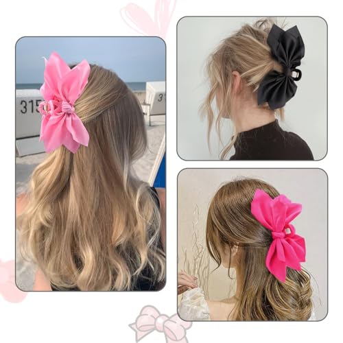 Bow Claw Clips Hair Clips Big Hair Bows for Women Butterfly Styling Large Hair Clips for Thick Hair for Girls Hair Accessories for Teen 3PC - color: 3PC-Pink+Rose Red+Black
