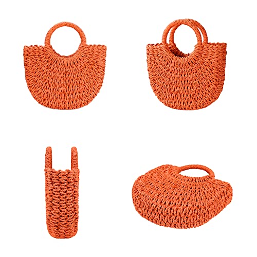 Womens Straw Beach Bag Woven Crossbody Shoulder Bags Top Handle Satchel Handbag Purse for Summer - color: Orange