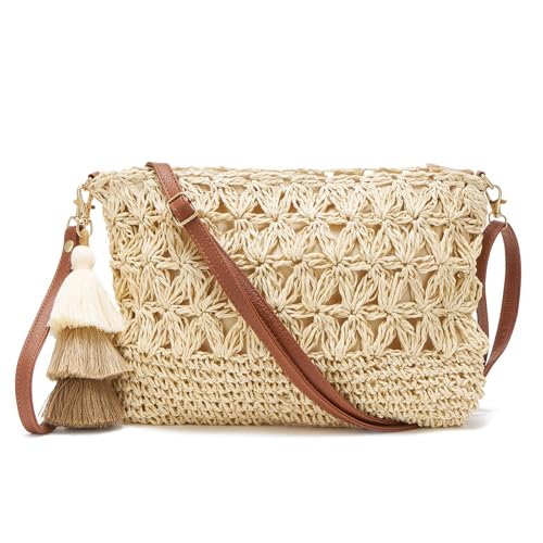 Small Straw Purse for Women Summer Clutch Purses Beach Woven Envelope Bag Raffia Shoulder,Straw Crossbody Bag boho - color: Flower Beige