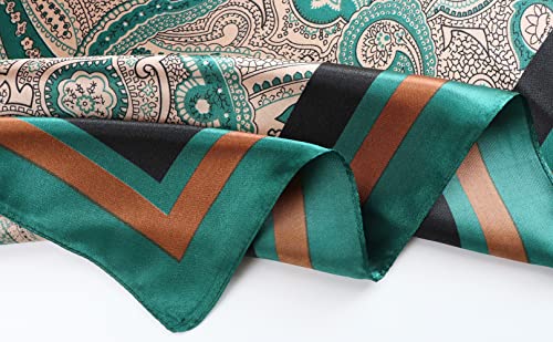 vabovin Satin Head Scarf for Women Silk Like Hair Scarf, 35 x 35 in | Silk Feel Fabric, Hair Wrap for Sleeping, Headscarf and Neck Scarf, Square Bandana Style, Fashion Accessory - color: 105 Green Paisley Pattern