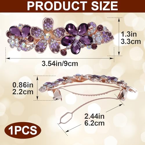 Joez Wonderful Rhinestone Hair Clip Sparkly Crystal Barrettes French Wedding Prom Engagement Pageant First Communion Hair Decorative Accessories for Women Bride Thick Long Hair (Flower Purple, 1 Pcs) - color: Rhinestone Flower Purple