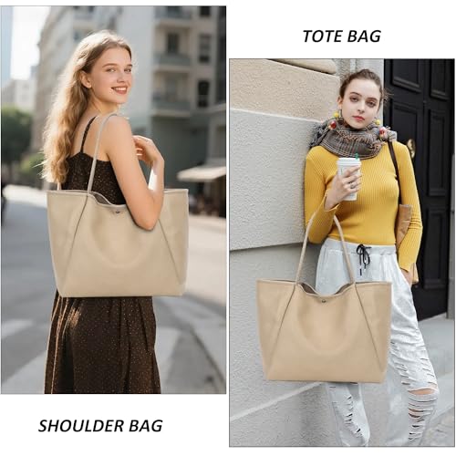TANTOMI Tote Bag for Women Vegan Leather Purses and Handbags Ladies Waterproof Big Shoulder Bag for Travel - color: Beige