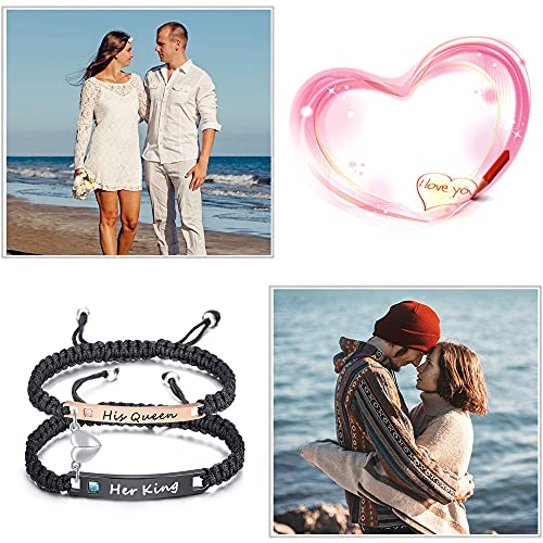 MEALGUET Personalized Couple Bracelet Customized Couple Bracelets Set Mutual Attraction Custom Name Relationship Bracelet Personalized Gift for Men Women - style: Her King/ His Queen-heart magnetic