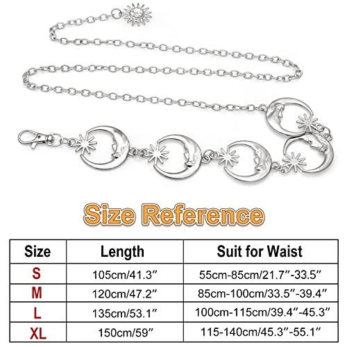 Metal Waist Chain Body Belly Belt Chains Jewelry Accessories for Women - color: Moon Silver, size: M: 47.2 in