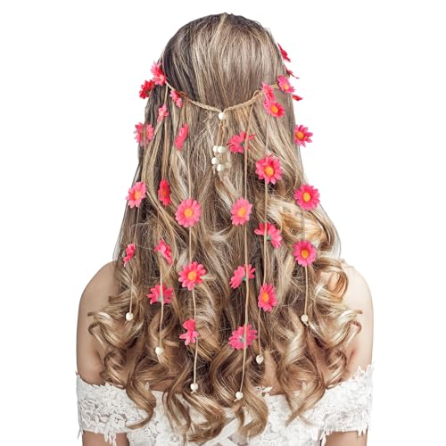 DOCILA Flower Headbands For Women Hippie Floral Hairband Boho Fairy Crown Wedding Parties Outfit Costume Hair Accessories - color: Pink