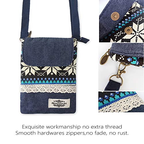 Roomy Cell Phone Purse Wallet Canvas Small Crossbody Purse Bags with Shoulder Strap For Women teen girlsl | Roomy - color: Q-folk-custom Blue