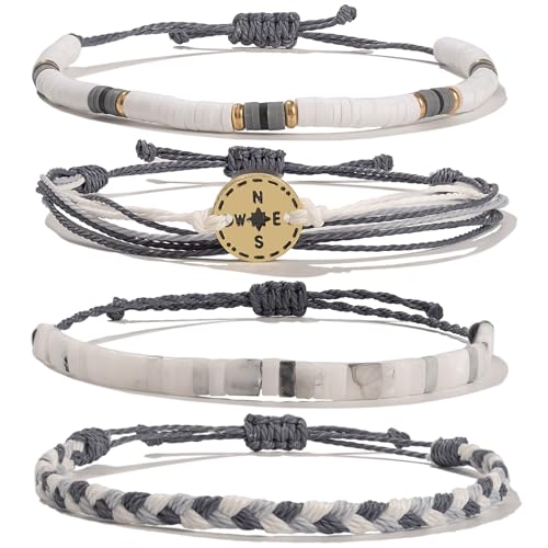 FANCY SHINY Boho Nautical Compass String Bracelets Beaded Clay Beads Bracelet Stackable Friendship Bracelets Summer Beach Outfits for Women Girls - color: Grey