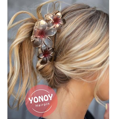 YONOY 6Pcs Flower Hair Clips for Women,Non-Slip Matte Flower Hair Clips for Women,Hawaiian Hair Flower Clip Large Plumeria Banana Cute Clip Beach Hair Accessories (Pearlescent color) - color: Color C