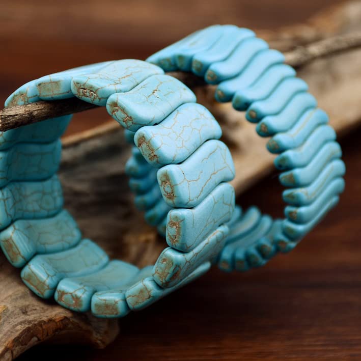 COLORFUL BLING Bohemian Simulated Turquoise Stretch Bangle Bracelet for Women Adjustable Ethnic Natural Stone Statement Wide Wrap Bracelet Boho Jewelry - color: thin