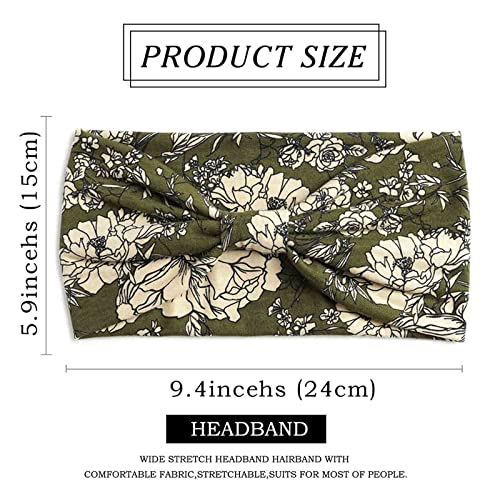 Olbye Wide Headbands Knotted Turban Headband Floral Non Slip Elastic Hairbands Workout Head Wraps Yoga Hair Scarfs Boho Fashion Hair Accessories for Women 6 Pcs (Chic)