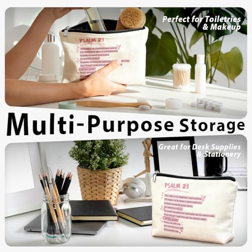 Psalm 23 Pink Christian Makeup Bag, Trendy Preppy Girly Cosmetic Bags for Women, Christian Gifts for Women, Bible Verse Gifts, Pink Preppy Aesthetic Zipper Makeup Pouch - color: 00-Psalm 23