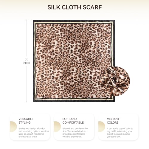 Head Scarf for Women Hair - 2 Pack 35" Square Satin Scarf, Silk Hair Scarf for Women Head Wrap for Sleeping - color: Black Leopard Print & Ruby Leopard