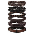 MILAKOO 6 Pcs Punk Braided Leather Bracelets for Men Women Cuff Wrap Wristbands Adjustable - color: Brown