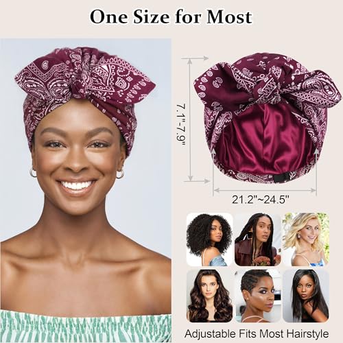 Ababalaya Satin Lined Beanies for Women Chemo Headwear Silky Lined Cotton Sleeping Cap - color: Red（burgundy ）