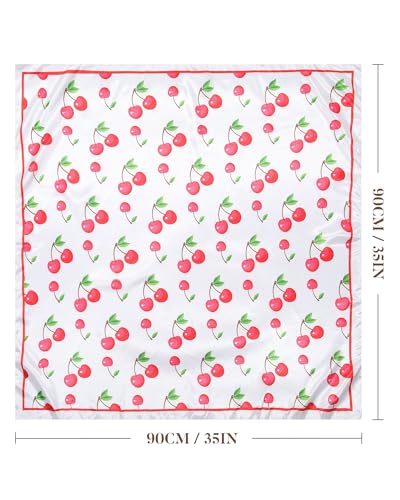 AWAYTR 35” Square Satin Head Scarf Hair Scarf for Women's Hair Silk Bandana for Women Silk Head Wrap for Sleeping - color: Cherry White