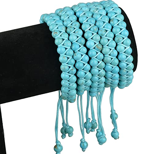 MASSIVE BEADS Double Layer Natural Chakra Healing Power Crystals Macrame Bracelet Yoga Stone Beads Gemstone Meditation Relax Anxiety Bangle for Unisex Women Men - color: Turquoise, size: 4mm