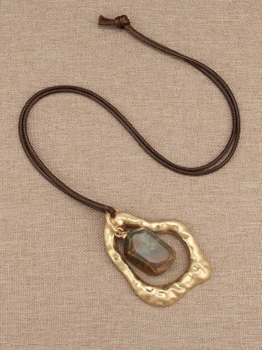 GelConnie Leather Necklaces Turquoise Long Boho Necklaces for Women Brown Chunky Circle Pendant Chocker Necklace Gold Sweater Necklace - style: Large Stone Pendant