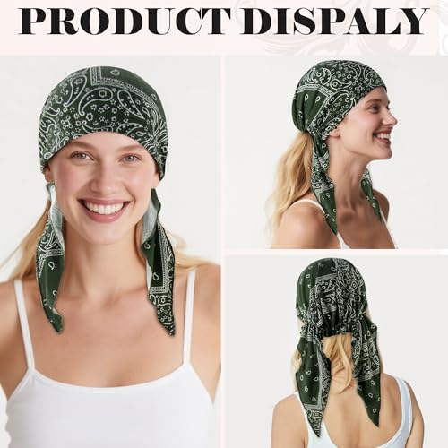 Ababalaya Chemo Headwear for Women Softer Headcover with Longer Tails, Breathable Skull Cap Non-Slip Sleep Beanie - color: Green