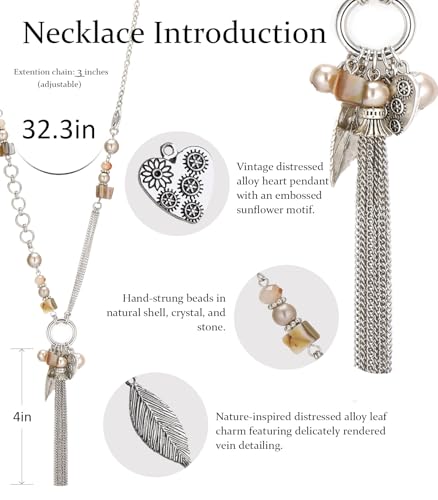 FULU AUTUMN Long Necklaces for Women Trendy Long Chunky Beaded Necklace Boho Fashion Costume Jewelry Mothers Day Gifts for Her - color: 95-Champagne