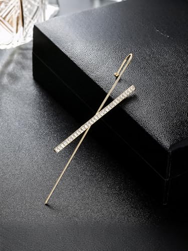 Ear Wrap Hook Earrings for Women Fashion Ear Cuff Crawler Earrings Silver Gold Long Piercing Crystal Curve Style Earring Stick Ear Wrap Earring Rhinestone Trendy Jewelry Gifts - color: slash-gold