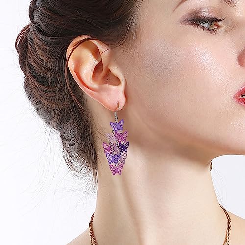 Nine Piece Butterfly Earrings Mix Color Bohemia Style Long Drop Dangle Hook Earrings Lightweight Fashion Style Butterfly Earrings Holiday Gifts Jewelry for Women - color: Purple